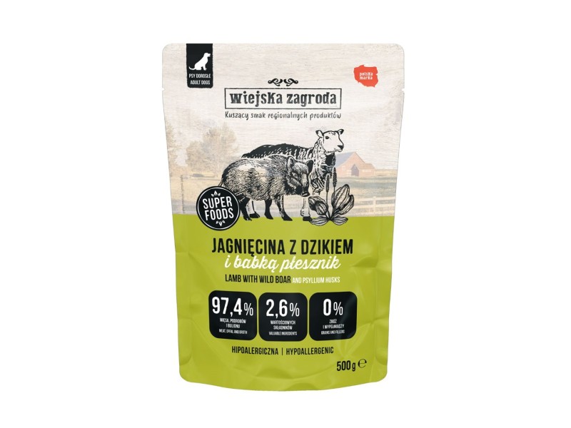WIEJSKA ZAGRODA Lamb with wild boar - wet dog food - 500g