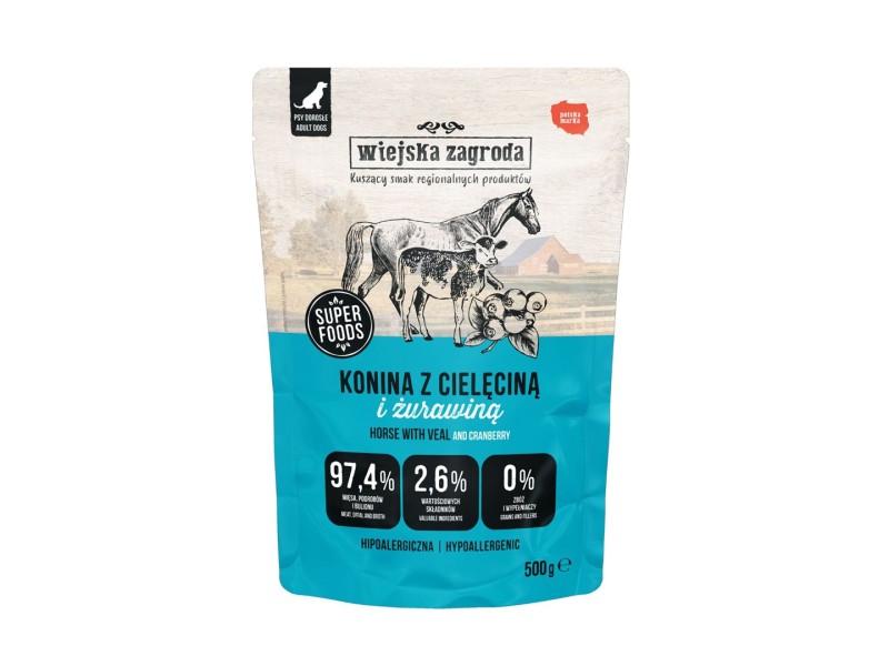 WIEJSKA ZAGRODA Horse meat with veal - wet dog food - 500g