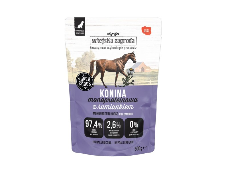 WIEJSKA ZAGRODA Monoprotein Horsemeat - wet dog food - 500g