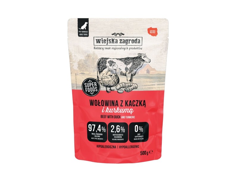 WIEJSKA ZAGRODA Beef with duck - wet dog food - 500g