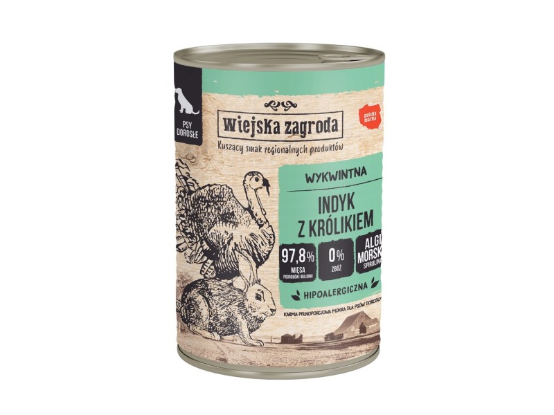 WIEJSKA ZAGRODA Turkey with rabbit - wet dog food - 400g