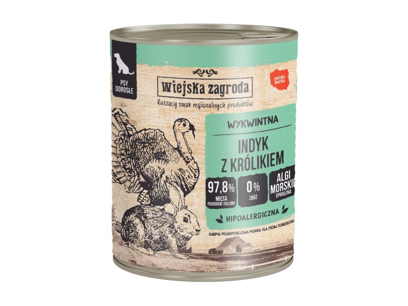 WIEJSKA ZAGRODA Turkey with rabbit - wet dog food - 800g