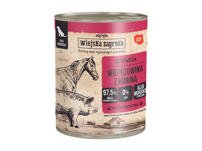 WIEJSKA ZAGRODA Pork with horse - wet dog food - 800g