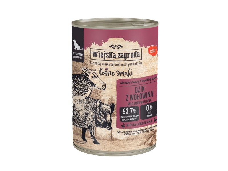 WIEJSKA ZAGRODA Forest Flavours Wild boar with beef - wet dog food - 400g