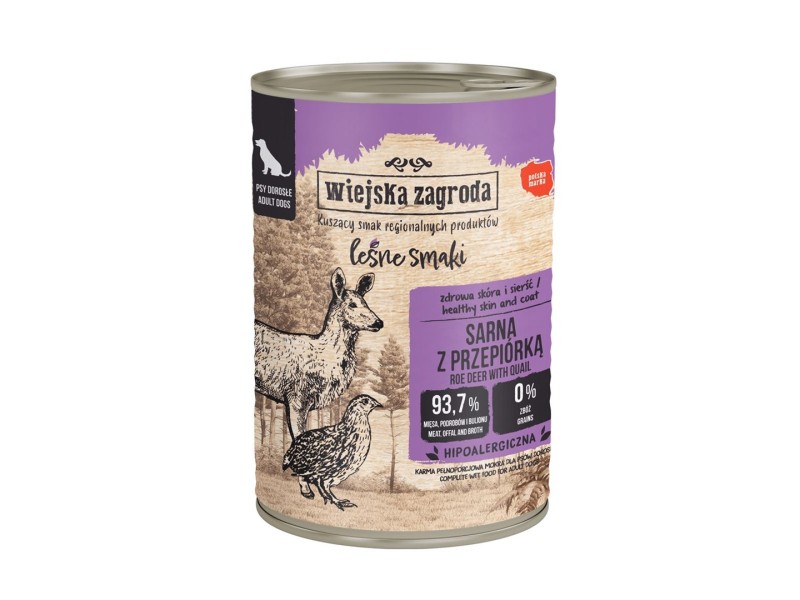 WIEJSKA ZAGRODA Forest Flavours Roe deer with a quail - wet dog food - 400g