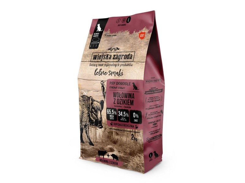 WIEJSKA ZAGRODA Beef with wild boar L - dry dog food - 2kg