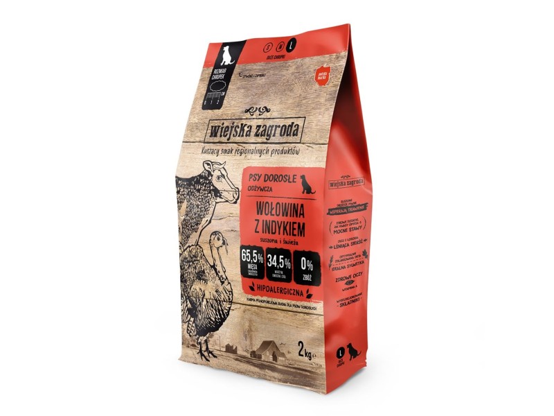 WIEJSKA ZAGRODA Beef with turkey L - dry dog food - 2kg