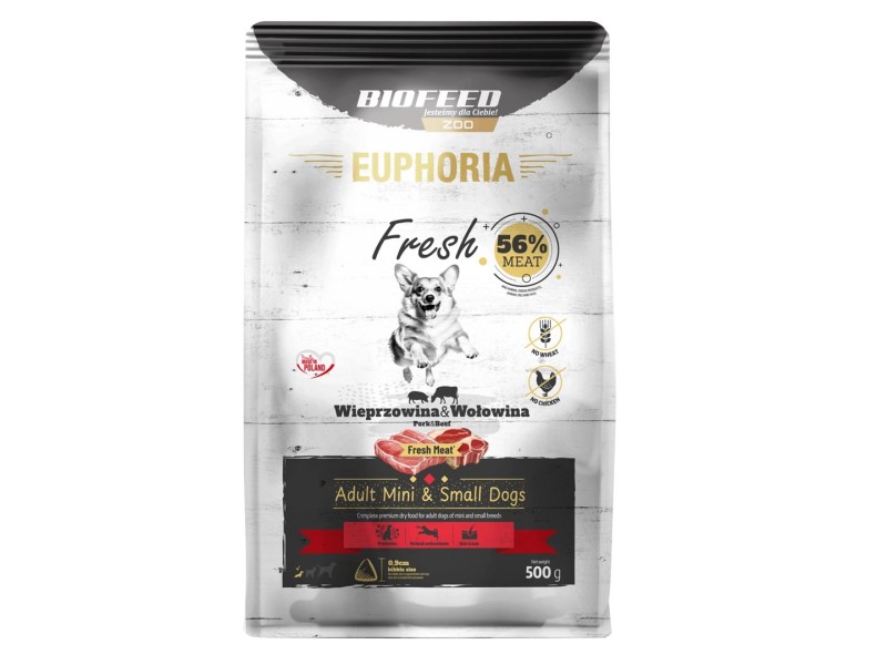 EUPHORIA Fresh Adult Pork with beef XS/S - dry dog food - 500g