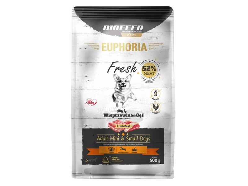 EUPHORIA Fresh Adult Pork with goose XS/S - dry dog food - 500g