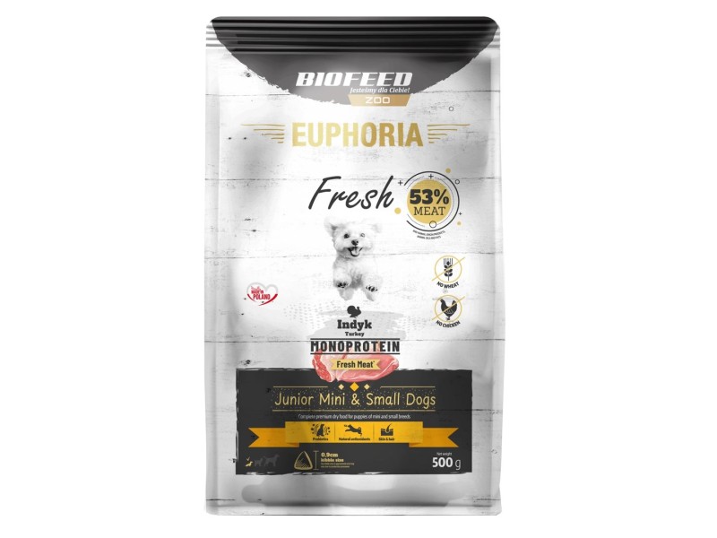 EUPHORIA Fresh Junior Monoprotein Turkey XS/S - dry dog food - 500g