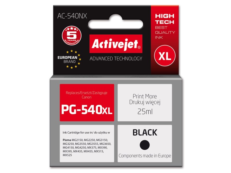 Activejet AC-540NX ink for Canon printer (replacement for Canon PG-540XL) Supreme, 25 ml, black