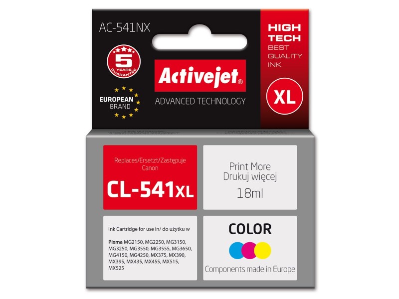 Activejet AC-541NX ink for Canon printer (replacement Canon CL-541XL) Supreme, 18 ml, cyan, yellow, magenta