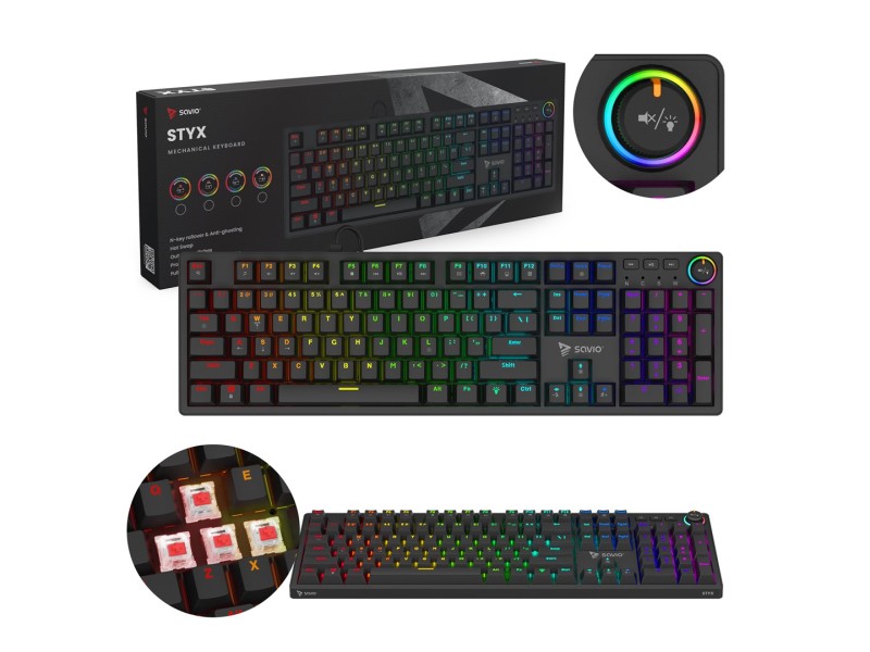SAVIO STYX Mechanical Keyboard Outemu Red, Hot Swap, RGB