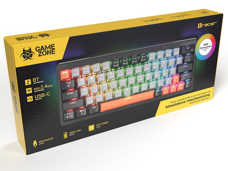 Mechanical keyboard Tracer GAMEZONE EVO1 HOT SWAP 63 (Grey) TRAKLA47297