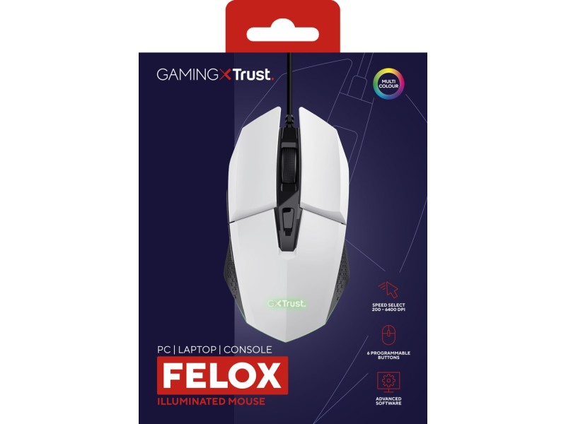 Trust GXT 109W Felox - 6400 DPI optical gaming mouse (white)