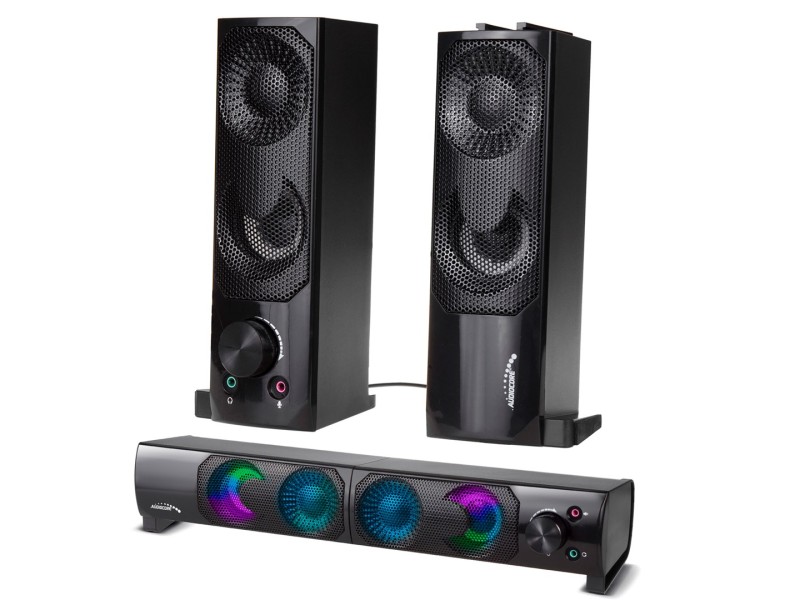 2 in 1 PC Speaker Soundbar Computer RGB LED Backlight Stereo Gaming USB 2 x 3W AUX 3.5 mm