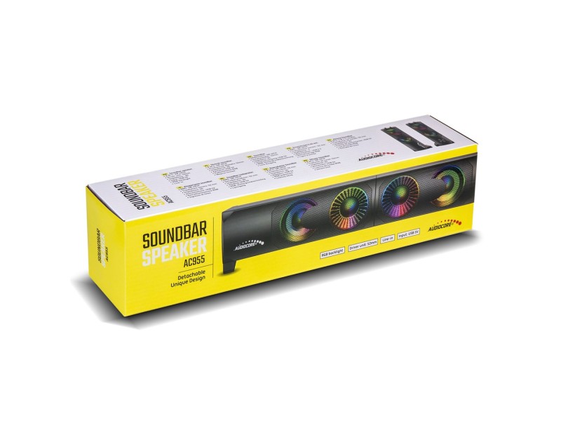 2 in 1 PC Speaker Soundbar Computer RGB LED Backlight Stereo Gaming USB 2 x 3W AUX 3.5 mm