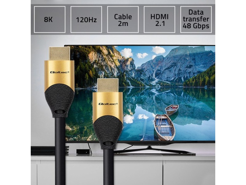 Qoltec 50355 HDMI v2.1 Cable Ultra high speed 8K | 60Hz | 28AWG | GOLD | 2m