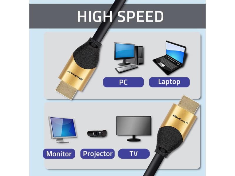 Qoltec 50355 HDMI v2.1 Cable Ultra high speed 8K | 60Hz | 28AWG | GOLD | 2m