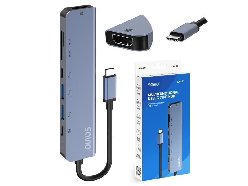 Savio AK-82 interface hub USB Type-C 5000 Mbit/s Black