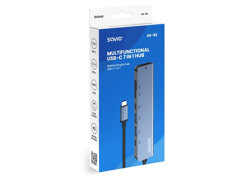Savio AK-82 interface hub USB Type-C 5000 Mbit/s Black