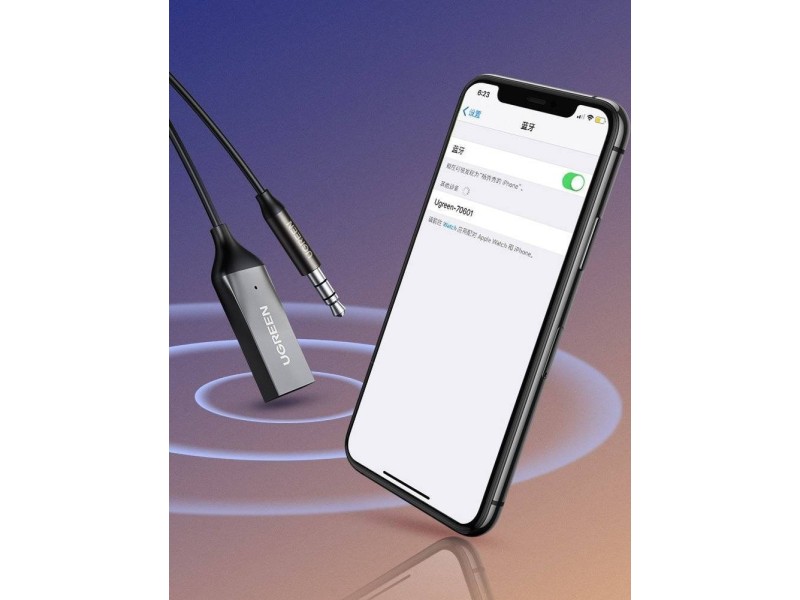 Ugreen CM309 Bluetooth 5.0 Audio Receiver USB Cable Audio Adapter AUX Jack Black