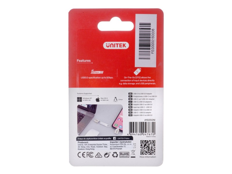 UNITEK ADAPTER USB-C-USB-A 3.1 GEN1, M/F, A1025GNI