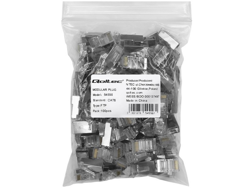 Qoltec 54556 RJ45 modular connector | CAT6 | FTP |Gold-plated contacts | 100 pieces