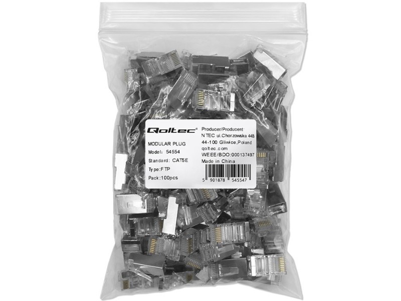 Qoltec 54554 RJ45 modular connector | CAT5e | FTP |Gold-plated contacts | 100 pieces