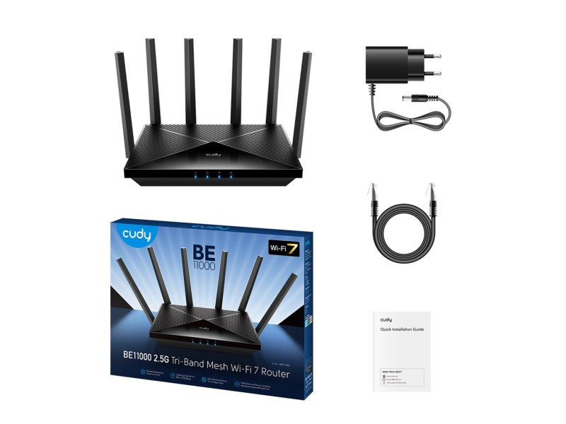 Cudy WR11000 wireless router 2.5 Gigabit Ethernet Tri-band (2.4 GHz / 5 GHz / 6 GHz) Black