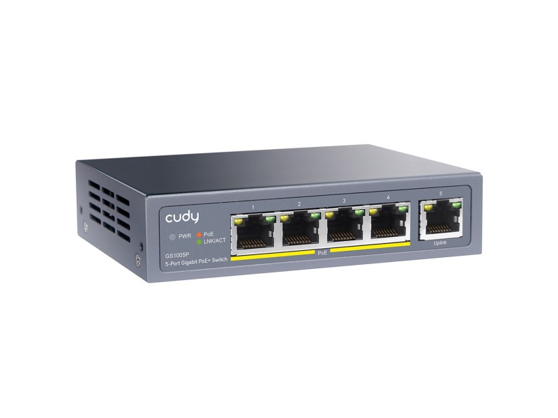 Cudy GS1005P network switch Gigabit Ethernet (10/100/1000) Power over Ethernet (PoE) Grey Cudy GS1005P network switch Gigabit Ethernet (10/100/1000) Power over Ethernet (PoE) Grey