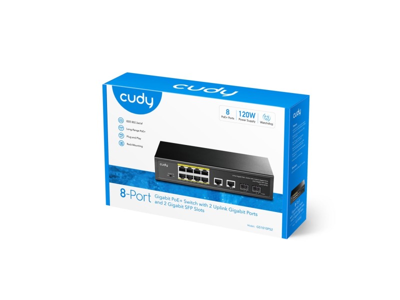 Cudy GS1010PS2 network switch Unmanaged Gigabit Ethernet (10/100/1000) Power over Ethernet (PoE) Black