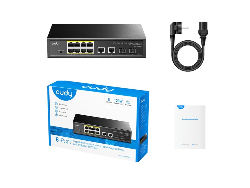 Cudy GS1010PS2 network switch Unmanaged Gigabit Ethernet (10/100/1000) Power over Ethernet (PoE) Black