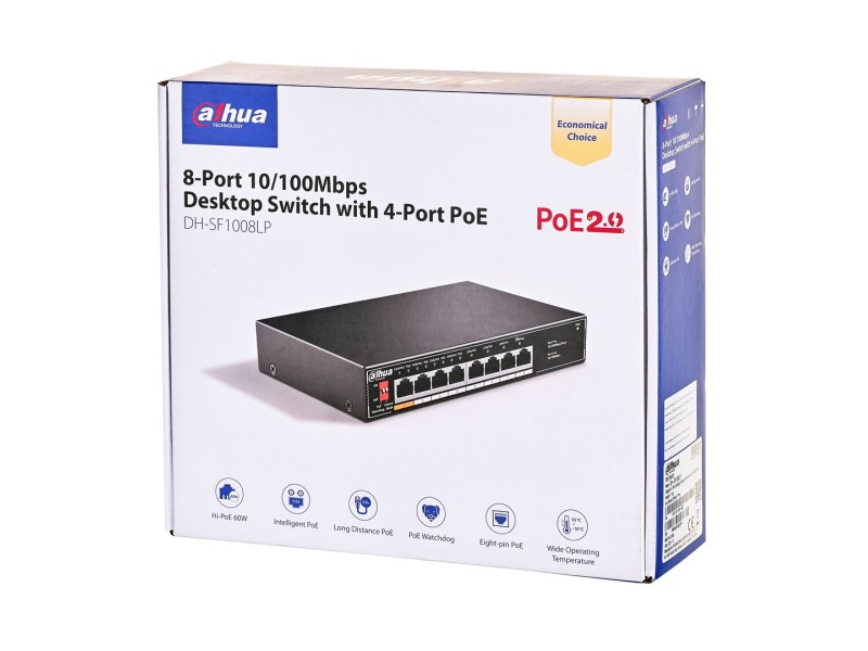Dahua Technology PoE SF1008LP Unmanaged L2 Fast Ethernet (10/100) Power over Ethernet (PoE) Black