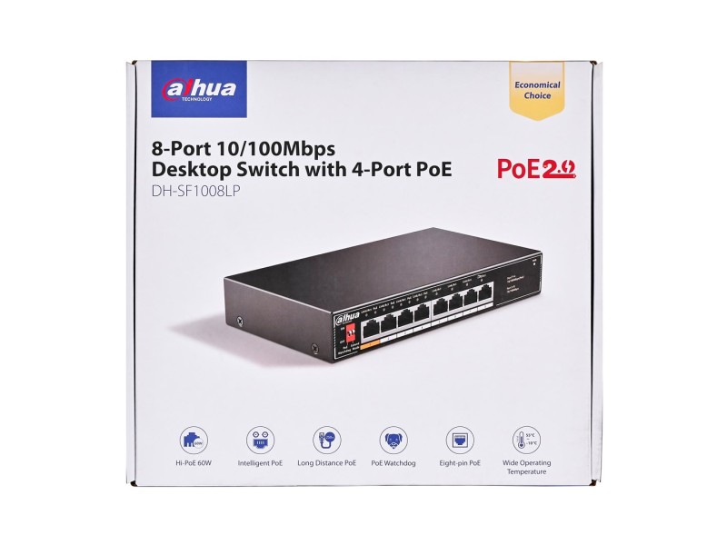 Dahua Technology PoE SF1008LP Unmanaged L2 Fast Ethernet (10/100) Power over Ethernet (PoE) Black
