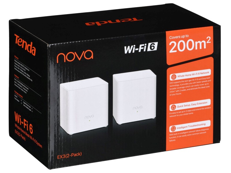 Tenda EX3 (2-pack) Dual-band (2.4 GHz / 5 GHz) Wi-Fi 6 (802.11ax) White 1 Internal