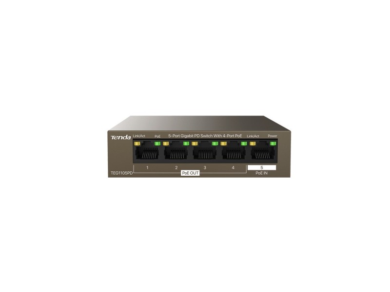 Tenda TEG1105PD network switch Gigabit Ethernet (10/100/1000) Power over Ethernet (PoE) Brown
