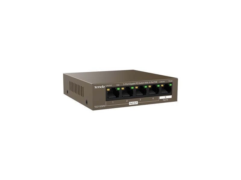 Tenda TEG1105PD network switch Gigabit Ethernet (10/100/1000) Power over Ethernet (PoE) Brown