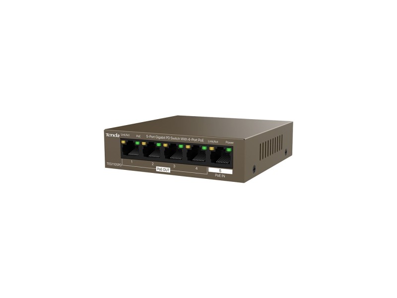 Tenda TEG1105PD network switch Gigabit Ethernet (10/100/1000) Power over Ethernet (PoE) Brown