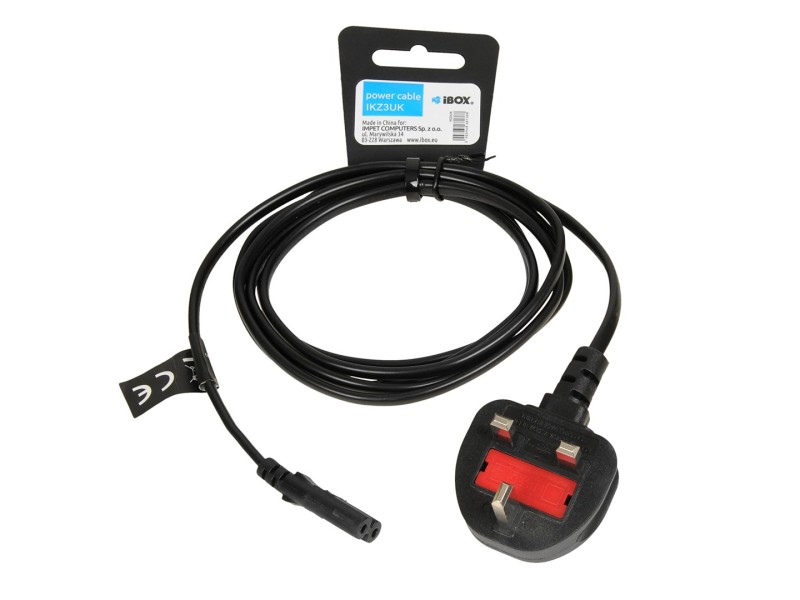 iBOX Euro 2-PIN Power Cable Audio-RTV VDE 1.8m UK Plug