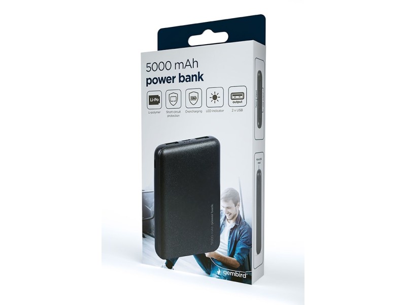 Gembird PB05-02 power bank Lithium Polymer (LiPo) 5000 mAh Black