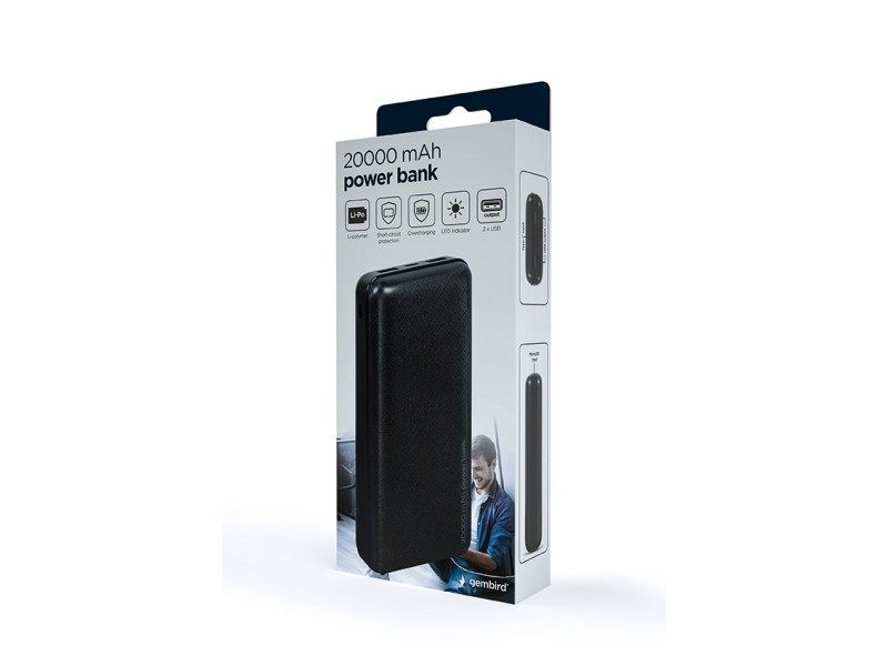 Gembird PB20-02 power bank Lithium Polymer (LiPo) 20000 mAh Black