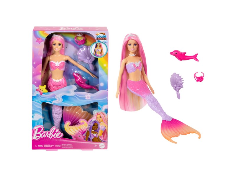 Barbie A Touch of Magic “Malibu” Mermaid Doll with Color Change Feature, Pet Dolphin and Accessories