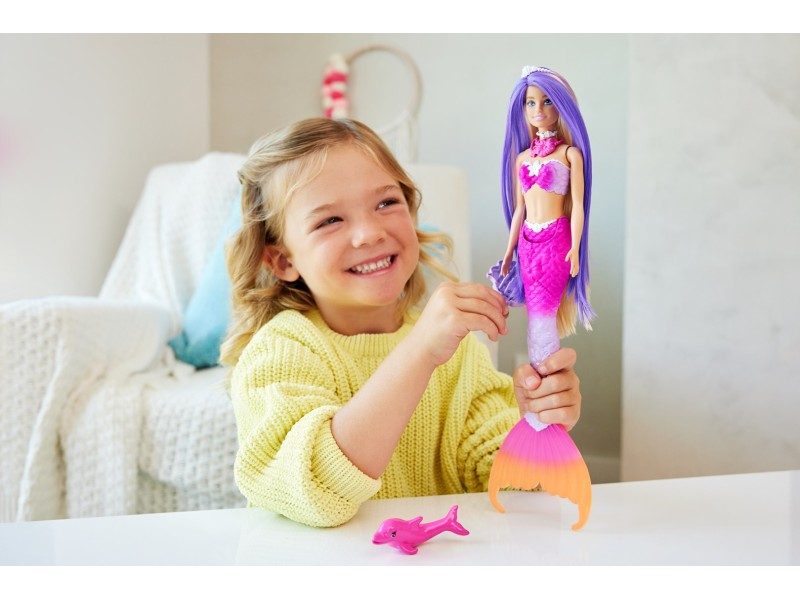 Barbie A Touch of Magic “Malibu” Mermaid Doll with Color Change Feature, Pet Dolphin and Accessories
