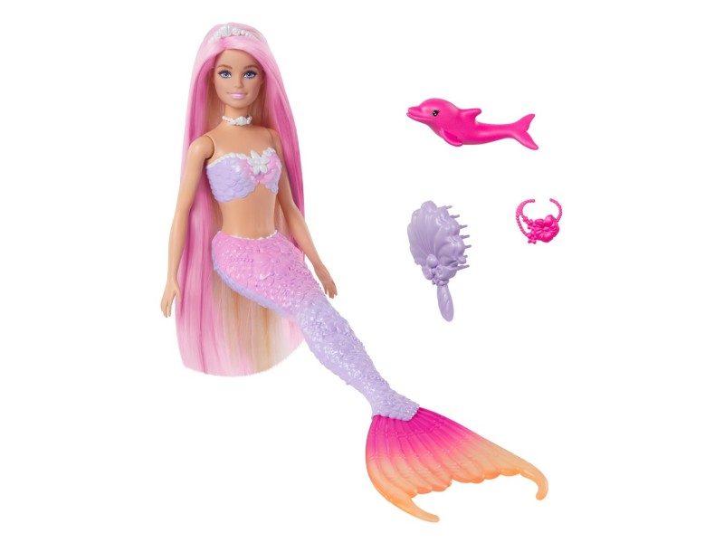 Barbie A Touch of Magic “Malibu” Mermaid Doll with Color Change Feature, Pet Dolphin and Accessories