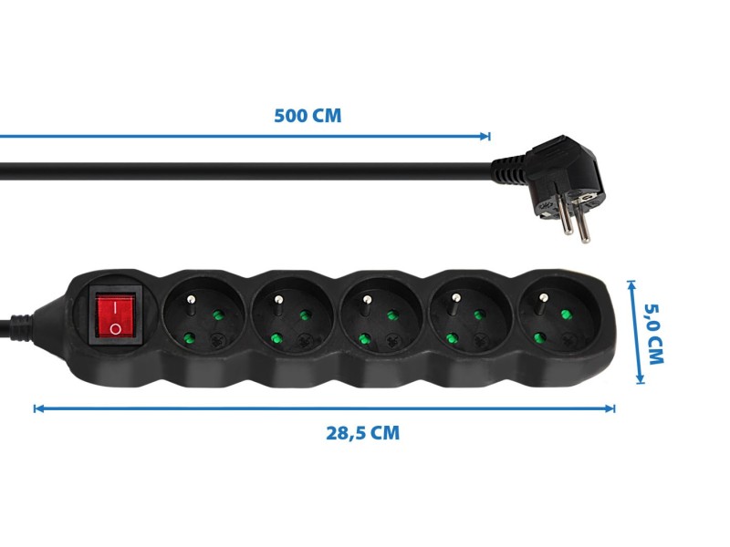Esperanza ELK216K power extension 5 m 5 AC outlet(s) Indoor Black