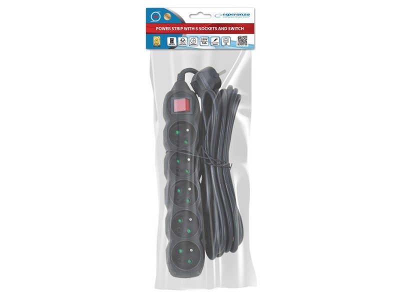 Esperanza ELK216K power extension 5 m 5 AC outlet(s) Indoor Black