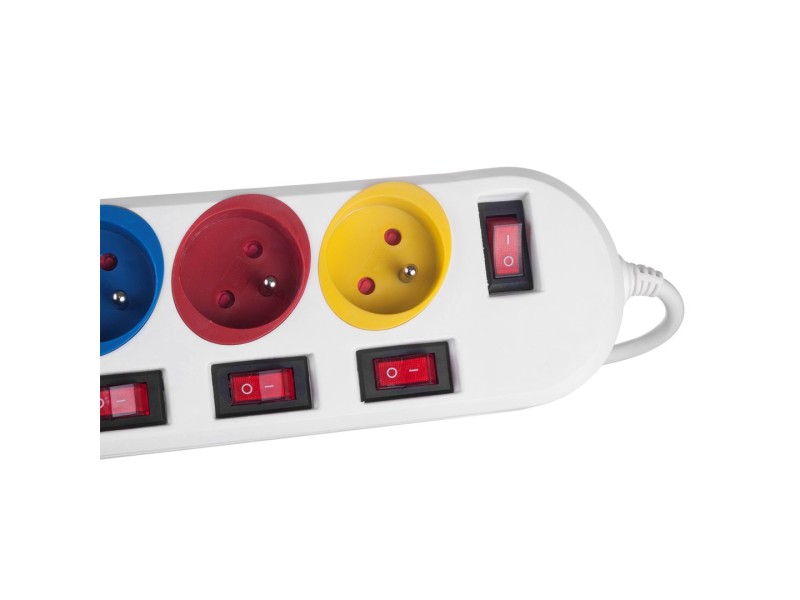 Maclean power strip, 5 socket extension cable, with switches, 250VAC/10A, 1.5m, MCE204 M/W