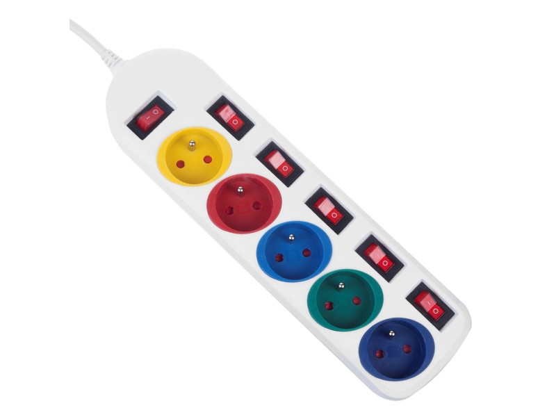 Maclean power strip, 5 socket extension cable, with switches, 250VAC/10A, 1.5m, MCE204 M/W