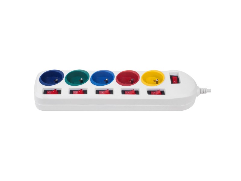 Maclean power strip, 5 socket extension cable, with switches, 250VAC/10A, 1.5m, MCE204 M/W